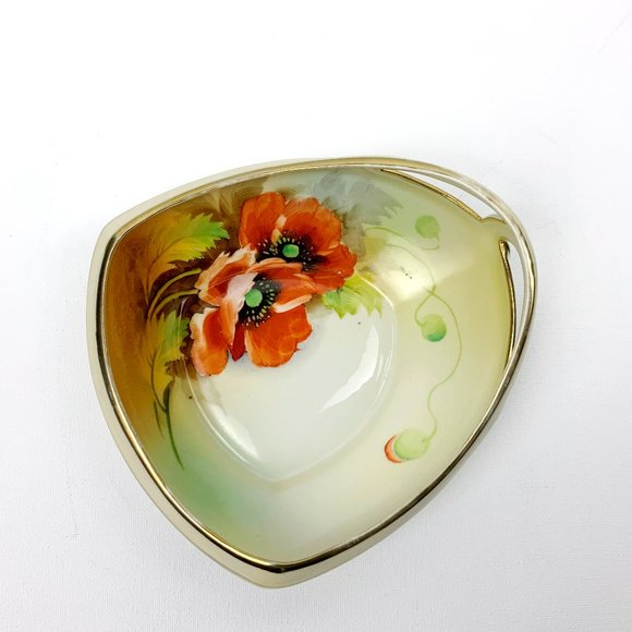 Nippon Other - Antique Nippon Hand Painted Poppies Triangular Bowl